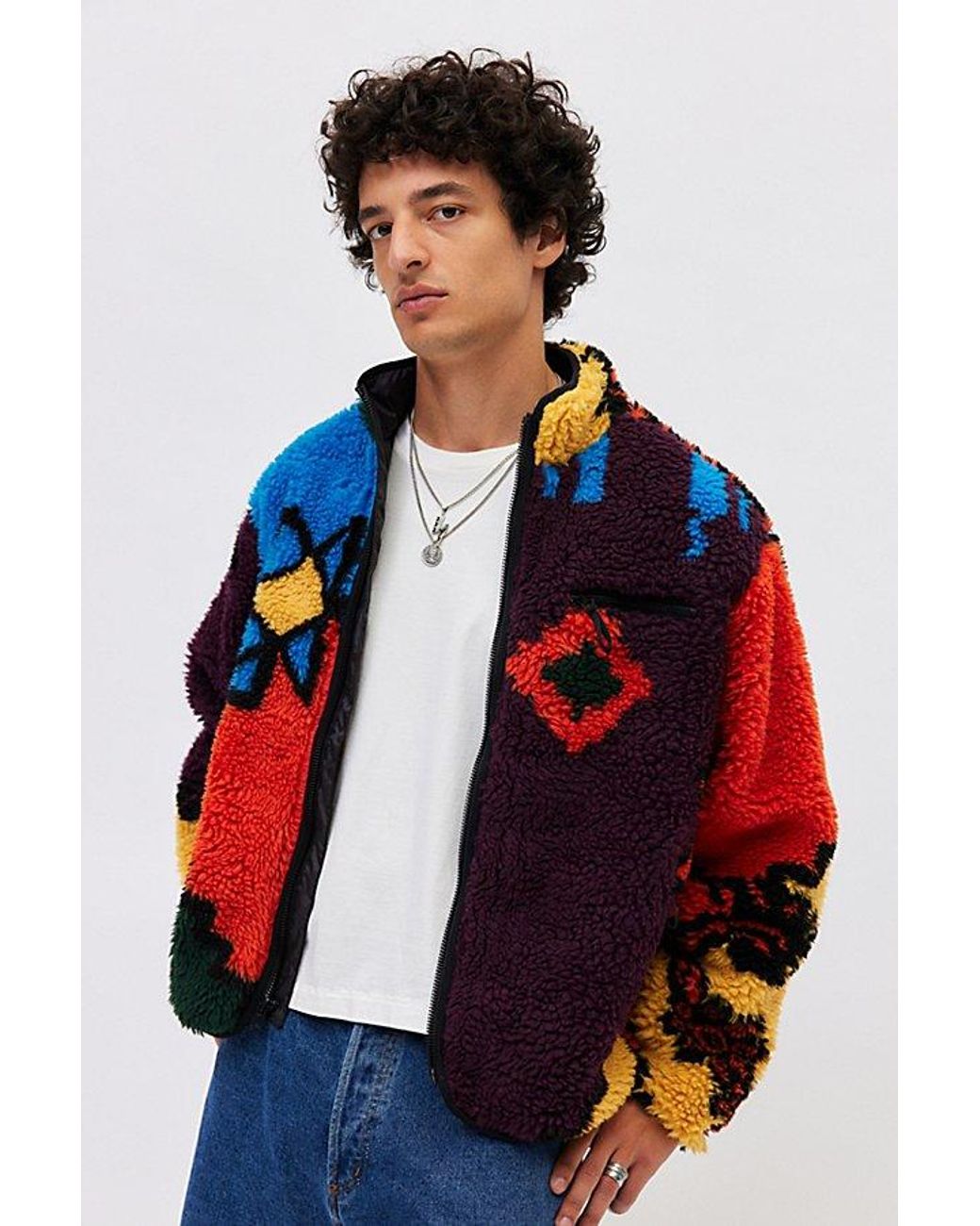 Obey Rug Pattern Fleece Full Zip Jacket in Red for Men Lyst