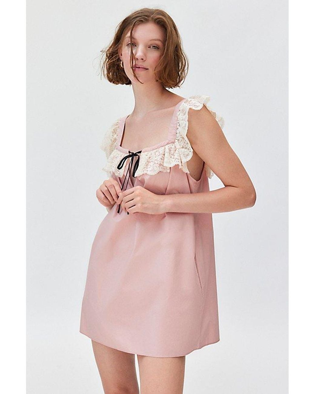 Kimchi Blue Kimchi Rebecca Lace Trim Babydoll Dress in Pink | Lyst