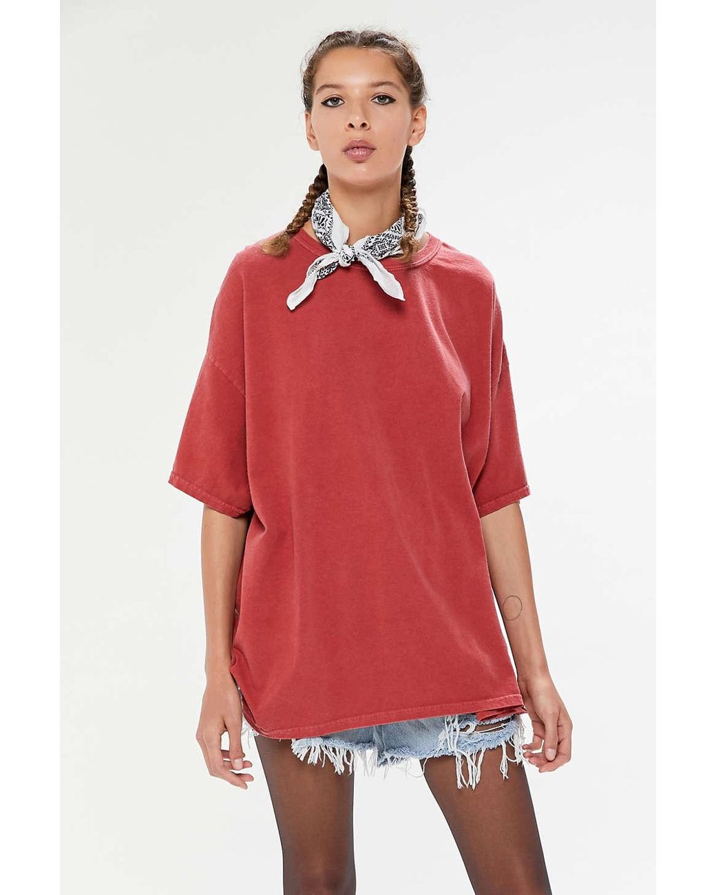Urban Outfitters Denim Uo Washed Oversized Tee in Red Lyst
