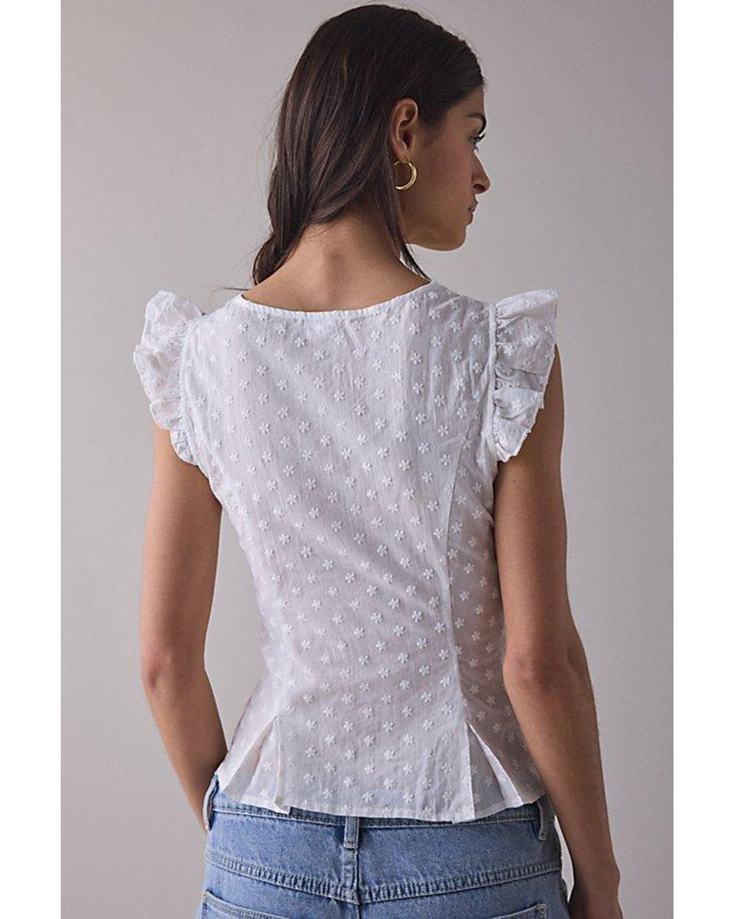 Kimchi Blue White Aurelia Lace Trim Flutter Sleeve Blouse