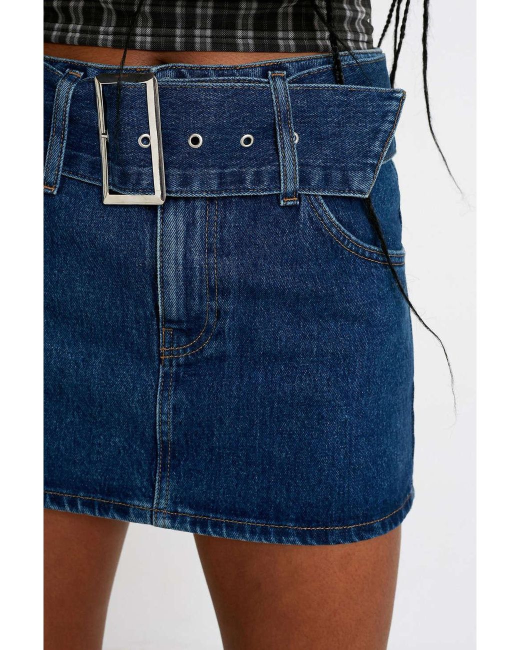 Urban Outfitters Uo Belted Denim Super Mini Skirt in Blue | Lyst