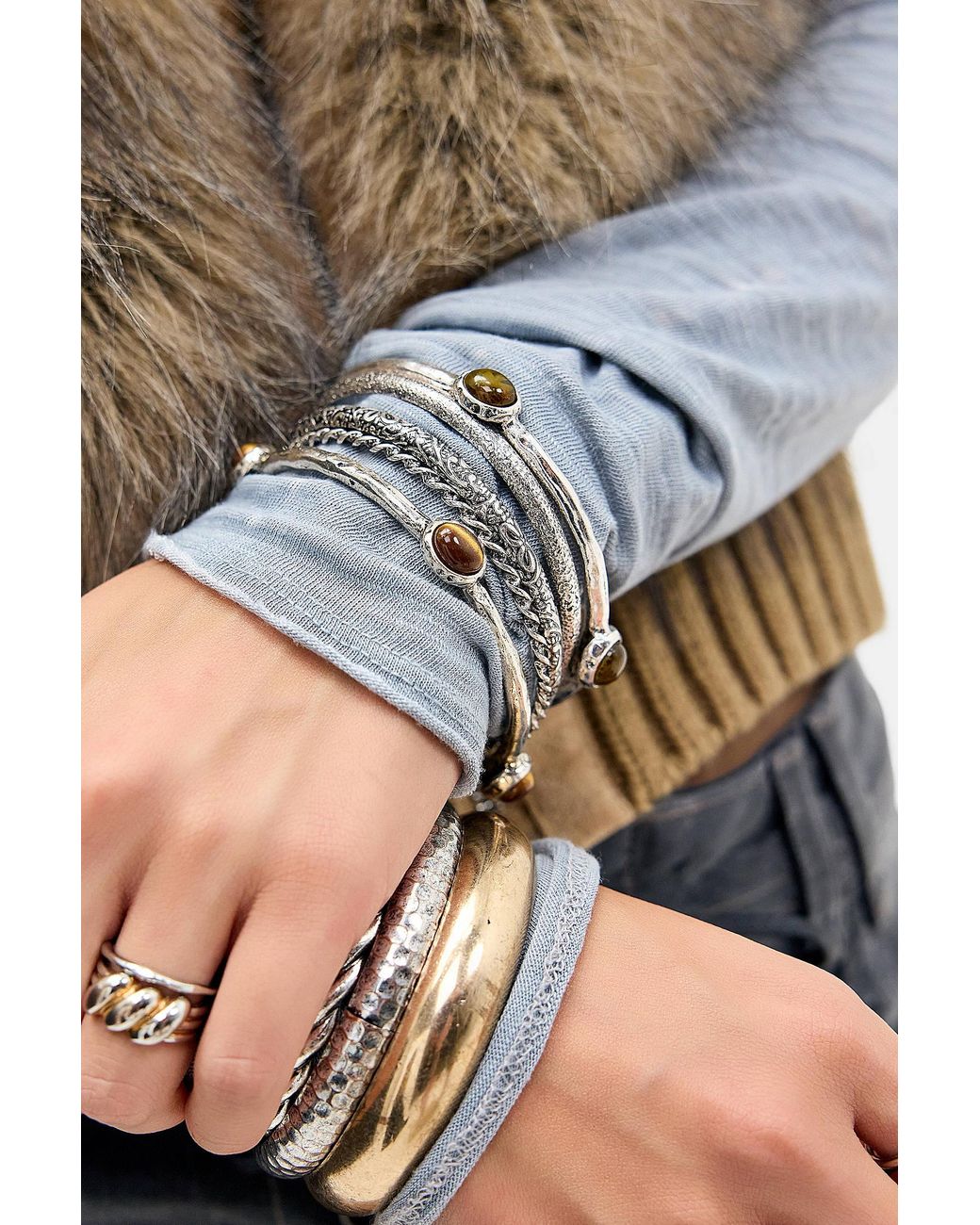 Urban Outfitters Gray Uo Mixed Gemstone Bangles 5-pack