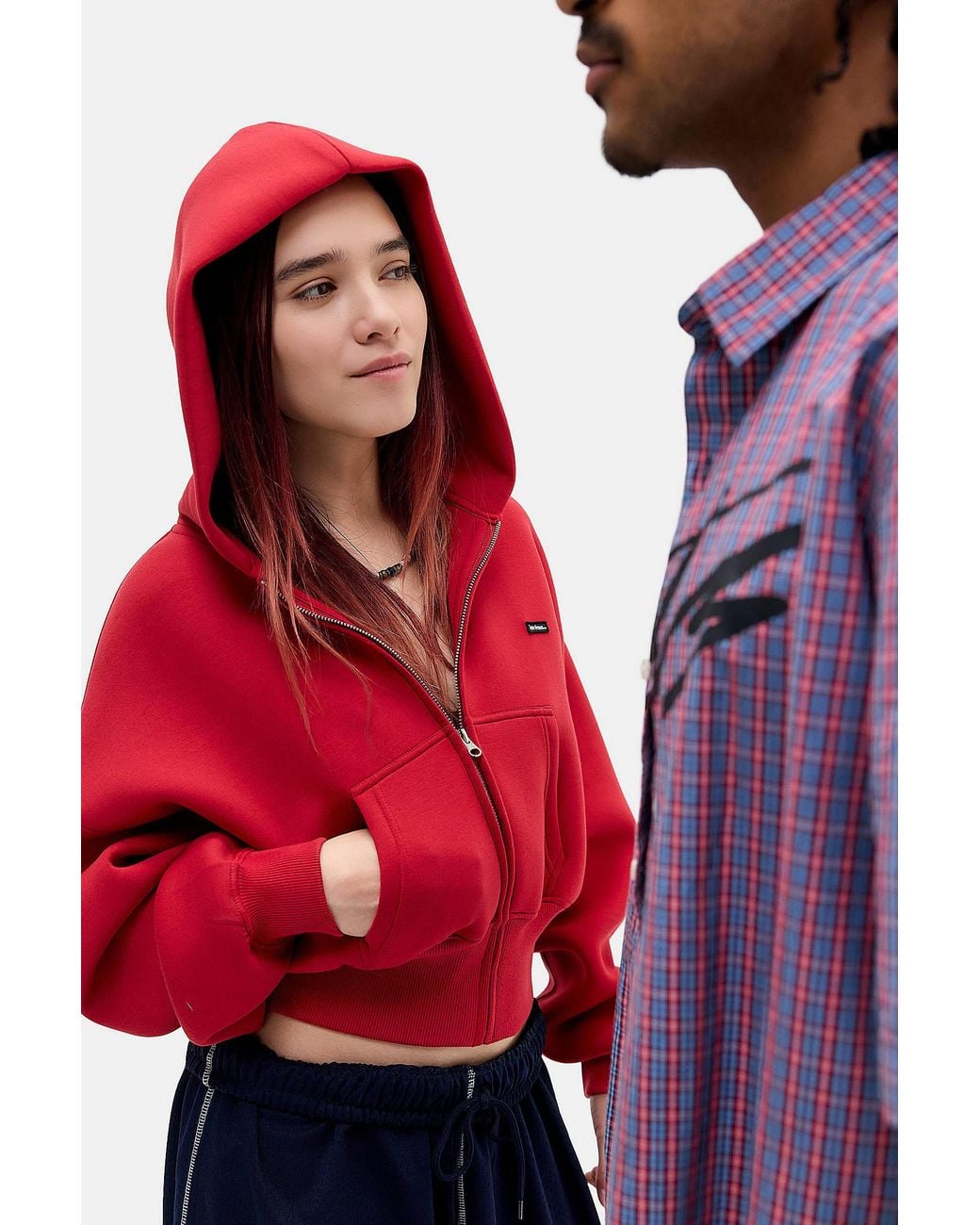 iets frans Red Scuba Crop Zip-through Hoodie