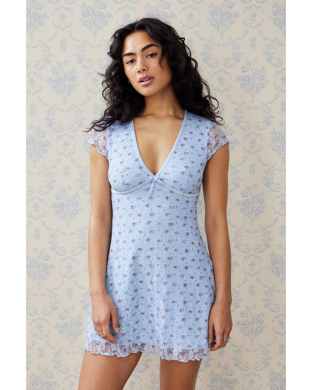 kimchi blue madison velvet mini dress Kimchi Blue Madison Floral Mini Dress in Blue