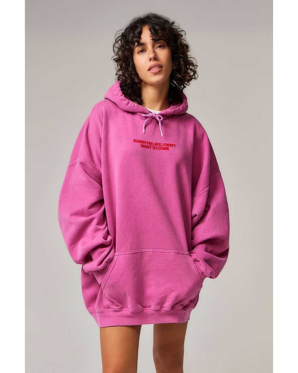 Urban Outfitters Uo Sorry I'm Late Hoodie Dress in Pink | Lyst UK