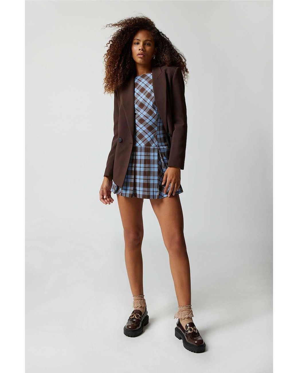 uo bryan bow back pleated denim mini dress UO Bryan Bow-Back Pleated Drop Waist Denim Mini Dress