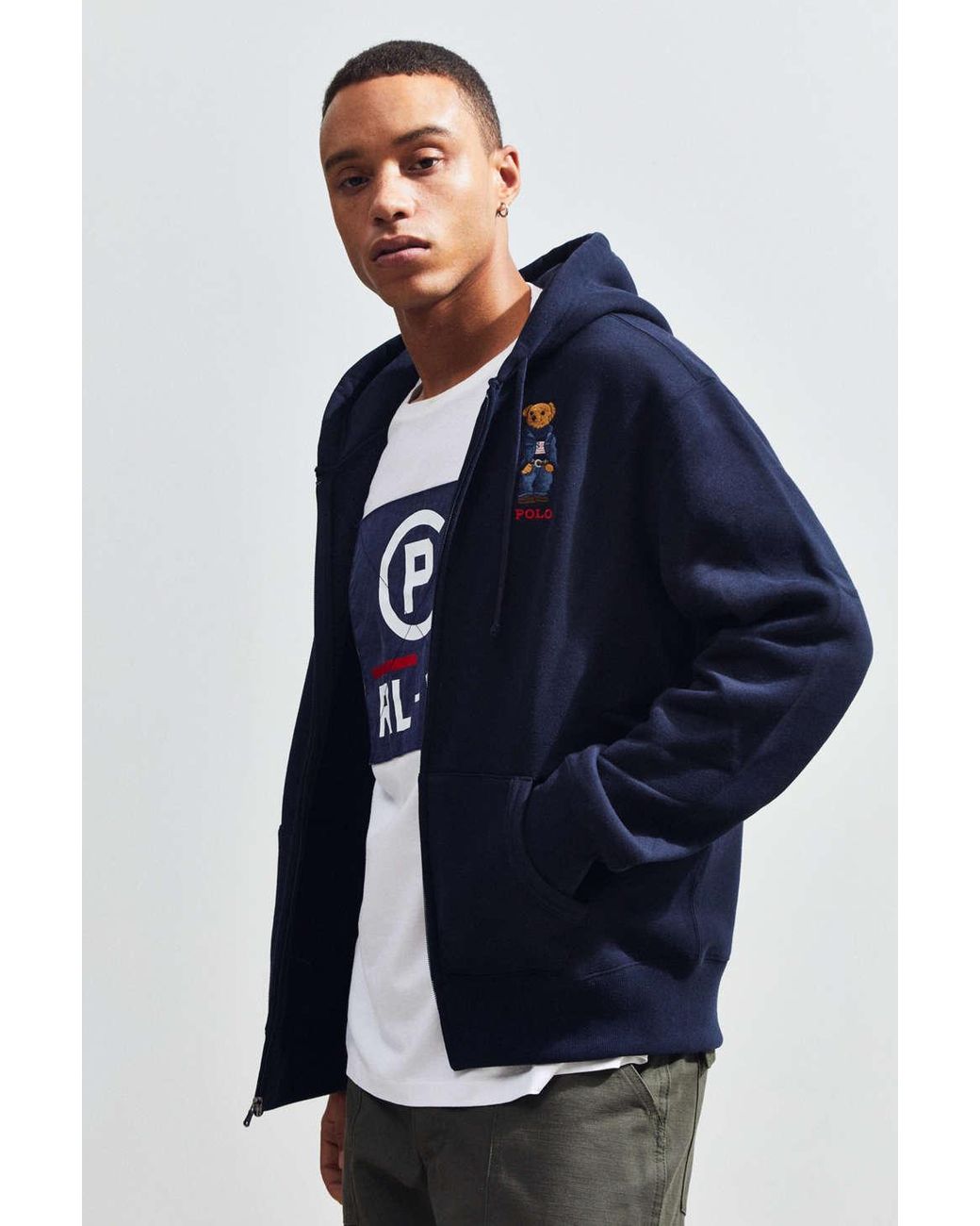 Polo Ralph Lauren Cotton Embroidered Bear Zip-up Hoodie Sweatshirt in Blue  for Men | Lyst