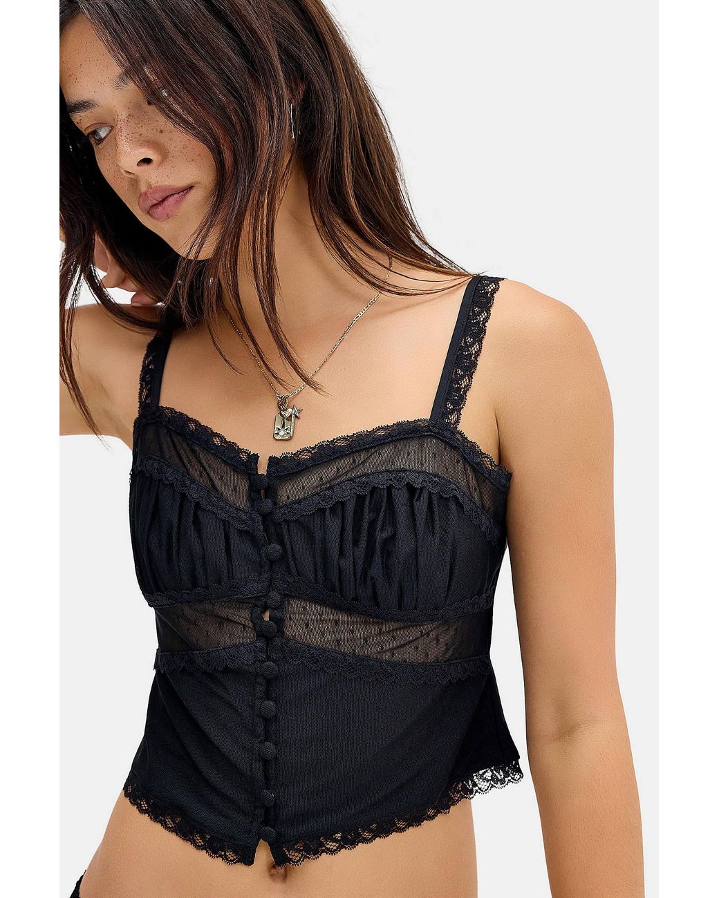 Urban Outfitters Black Uo Fan Favourite Check Mesh Cami & Maxi Skirt Set