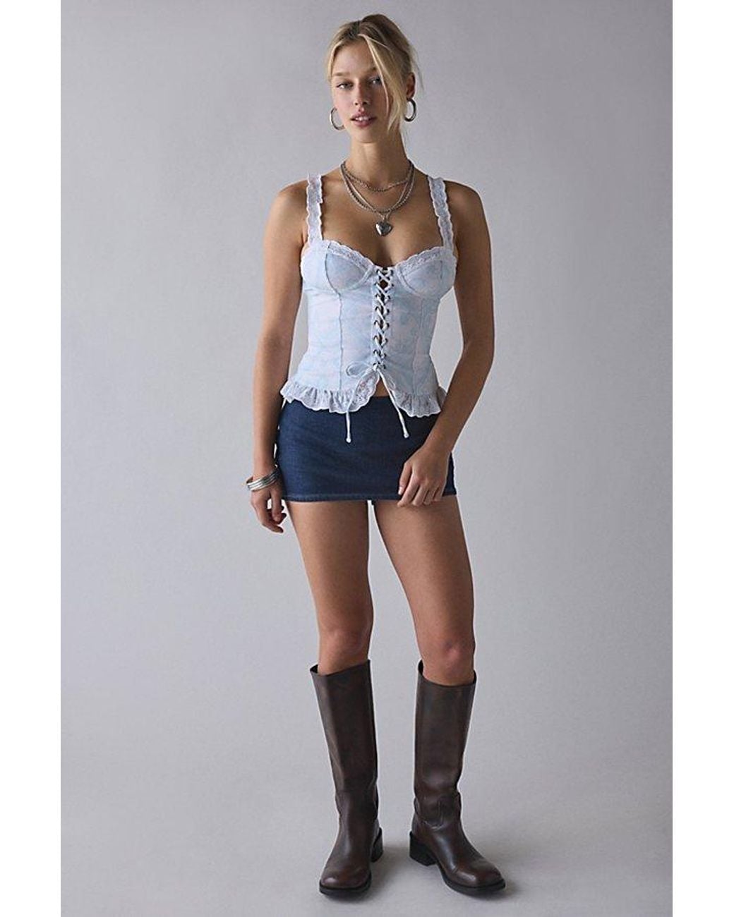 Out From Under Blue Love Spell Lace-Up Peplum Corset Top