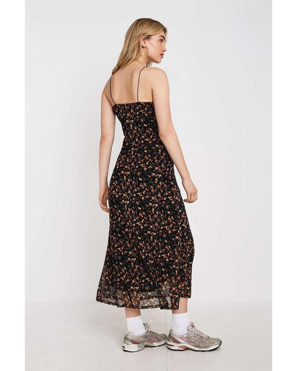 Urban Outfitters Uo Ditsy Floral Mesh Maxi Slip Dress in Black | Lyst UK