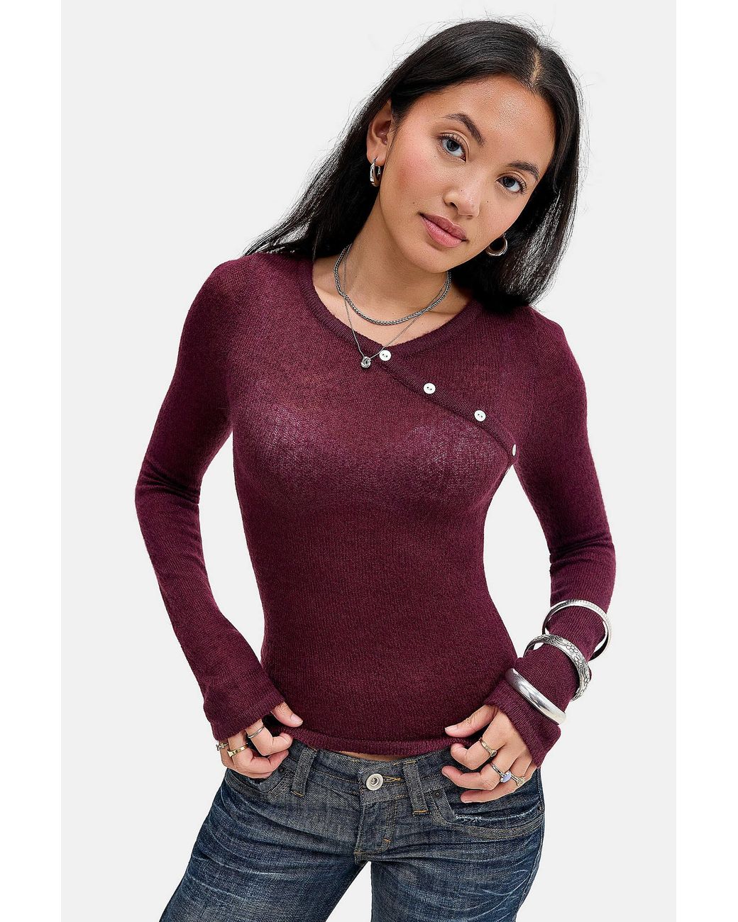 Motel Purple Plum Elanur Long Sleeve Knit Top