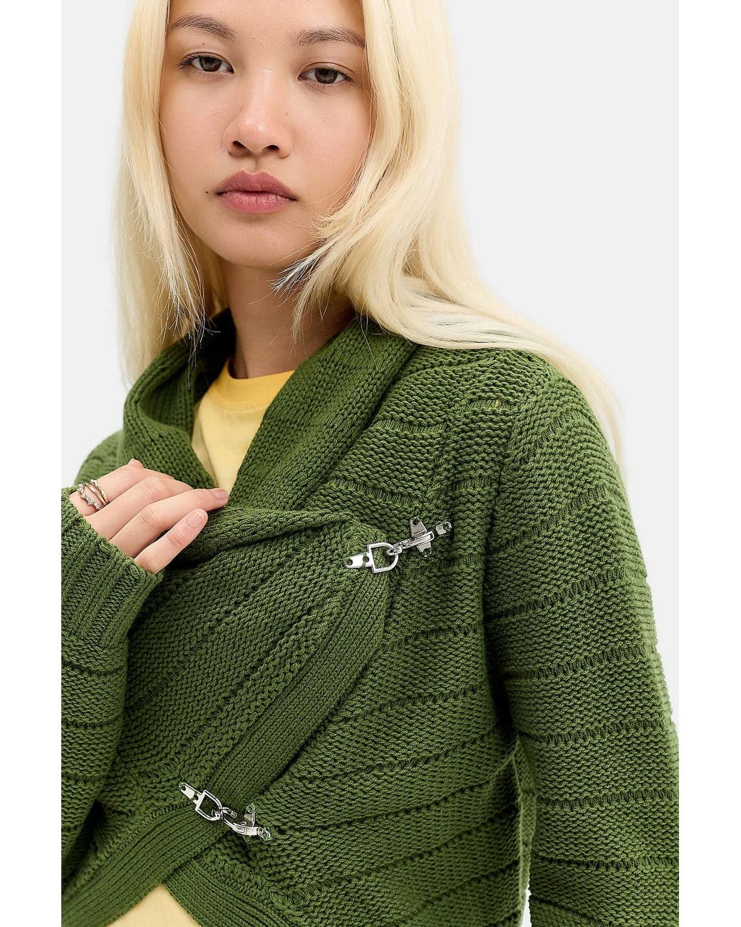 Urban Outfitters Green Uo Asymmetric Clasp Cardigan