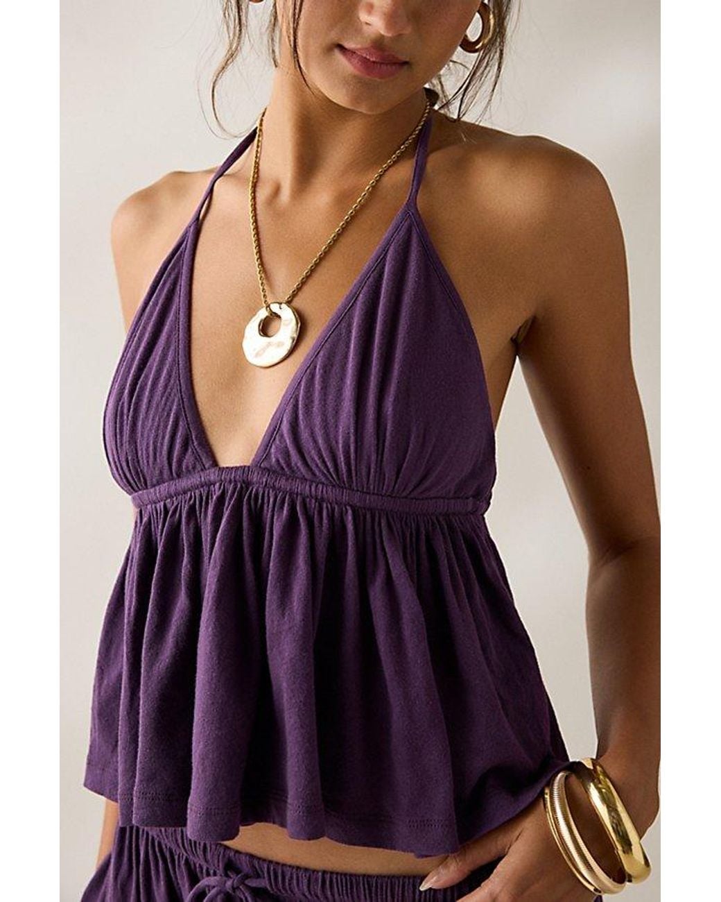 Out From Under Purple Summer Love Open-Back Flyaway Halter Top