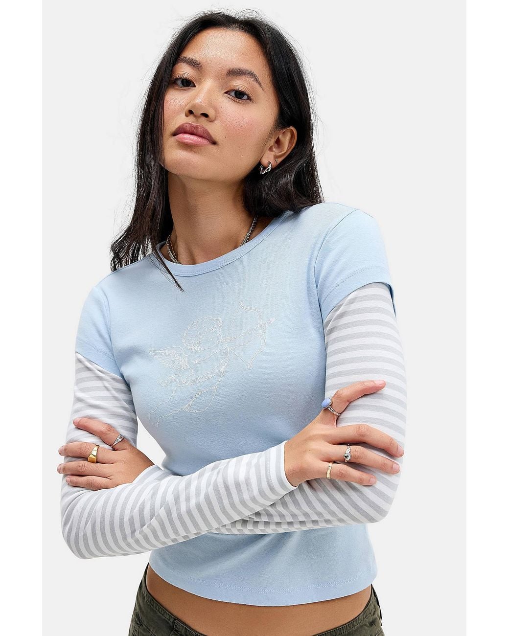 Urban Outfitters Blue Uo Motif Twofer Double-layer Baby Tee