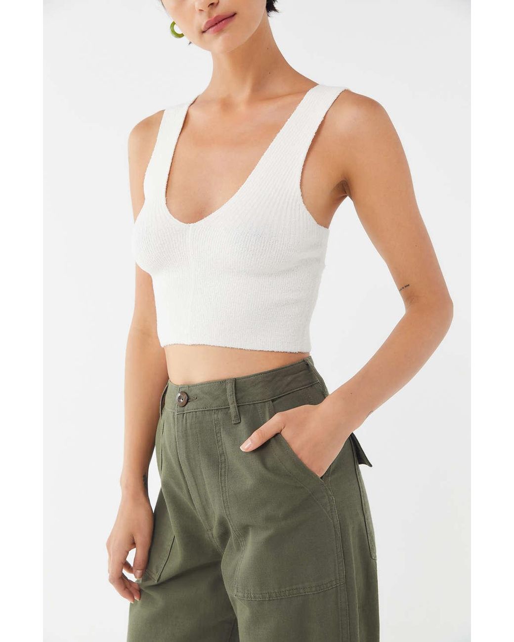 Urban Outfitters Uo Sugar Cropped V-neck Tank Top in White | Lyst