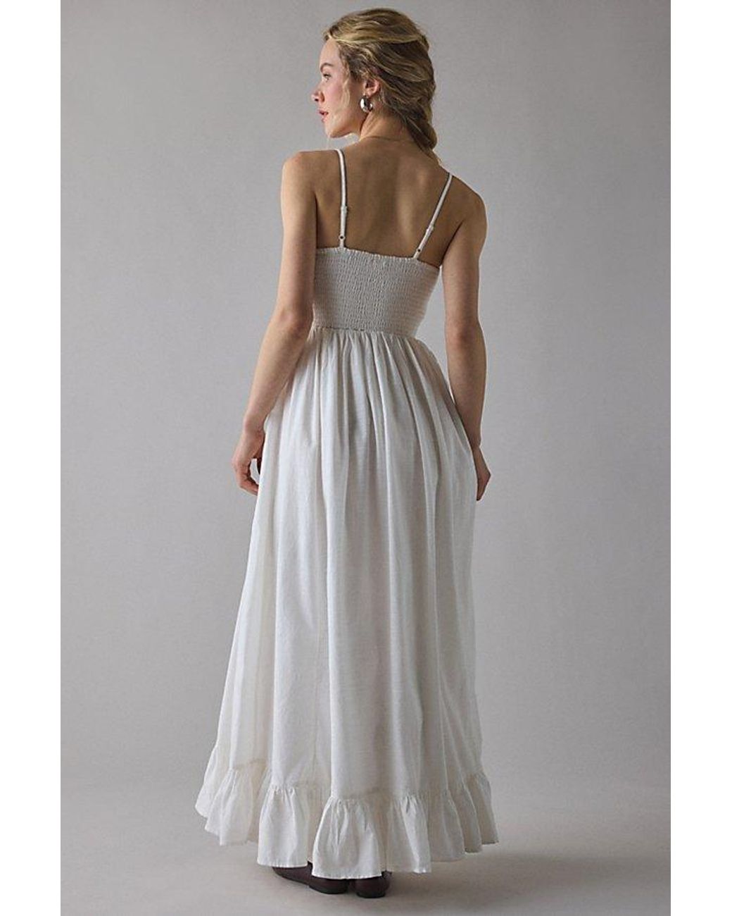 Kimchi Blue Keepsake Tie-Front Smocked Cotton Maxi Dress in Gray | Lyst