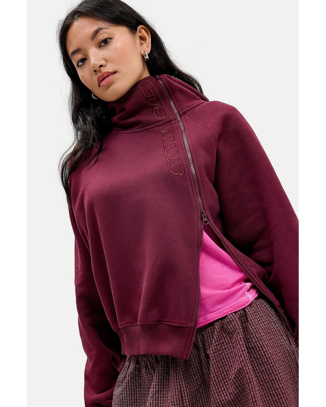 iets frans Red Burgundy Asymmetrical Zip-through Hoodie Xs At Urban Outfitters