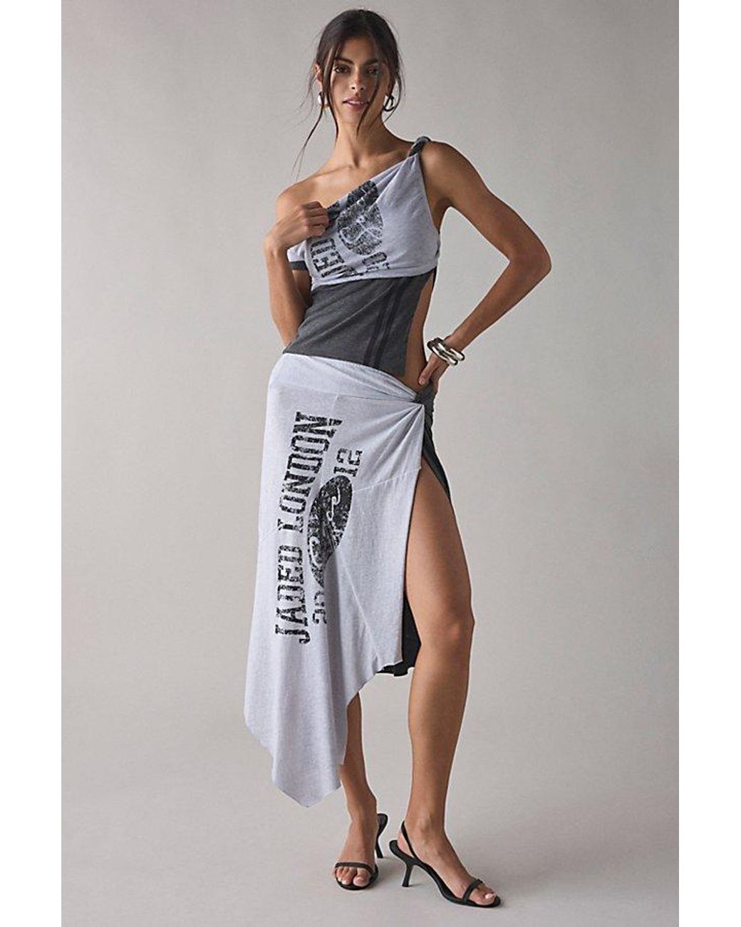 Jaded London Asymmetric Spliced Two-Tee Top in Gray | Lyst