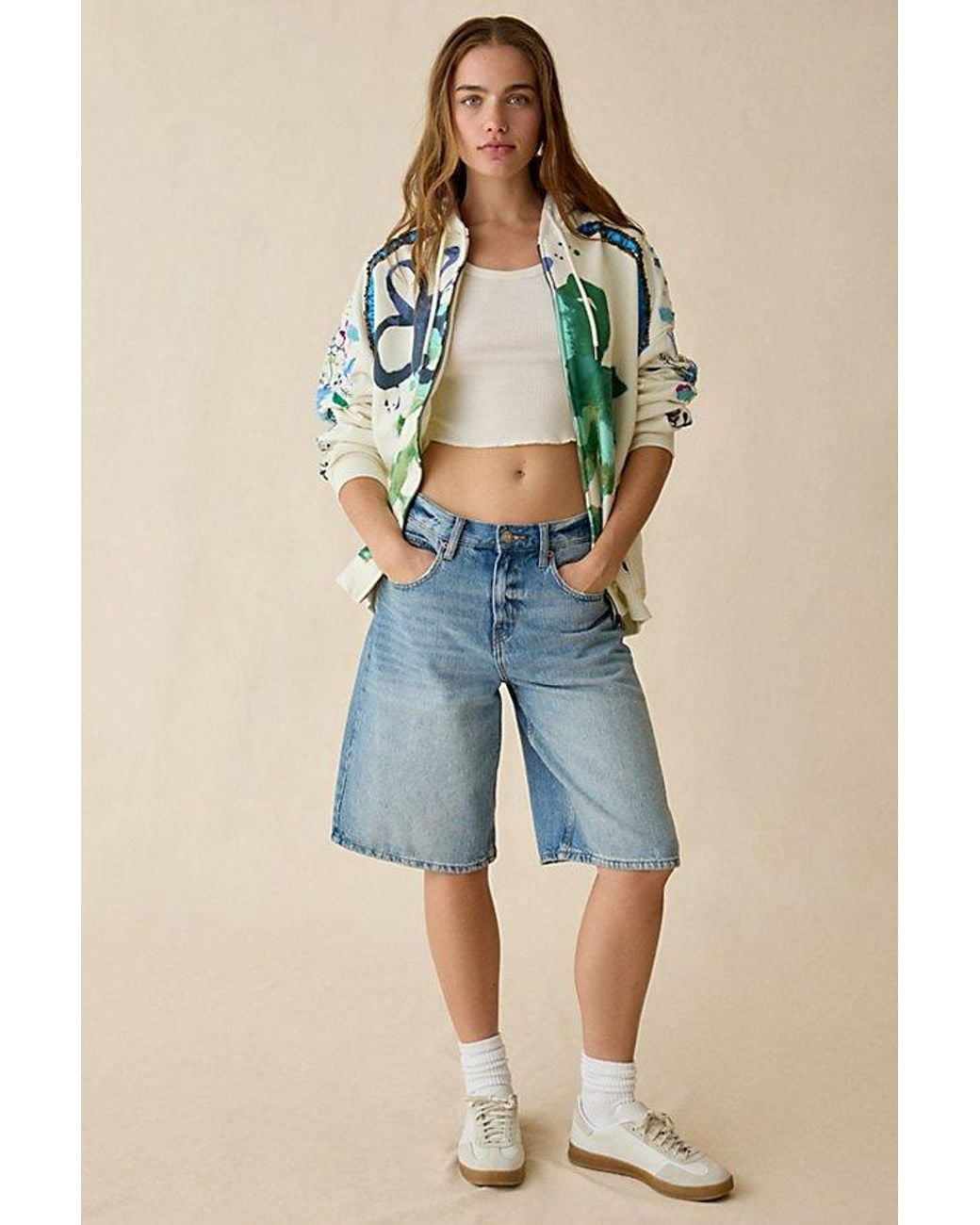 BDG Green Dusty Embellished Bloom Graphic Oversized Zip-Up Hoodie Sweatshirt