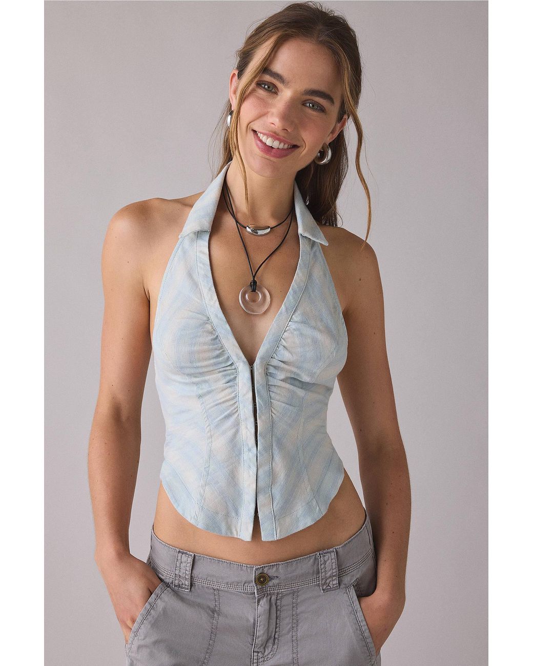 Urban Outfitters Blue Uo Tough Luck Halter Cropped Top