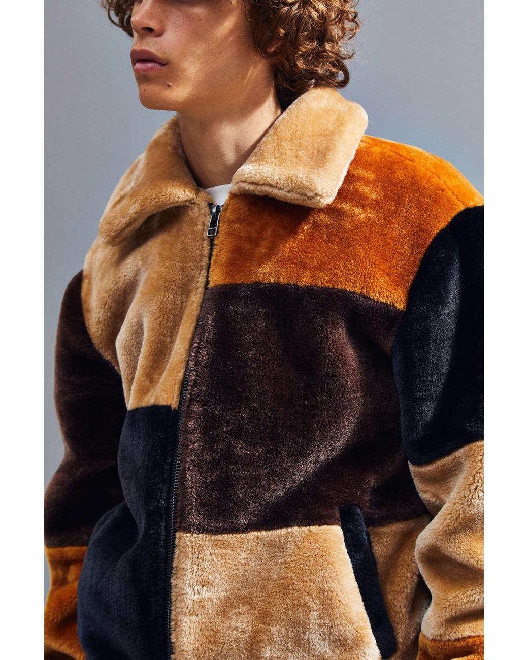Urban Outfitters Uo Patchwork Faux Fur Jacket in Natural for Men | Lyst