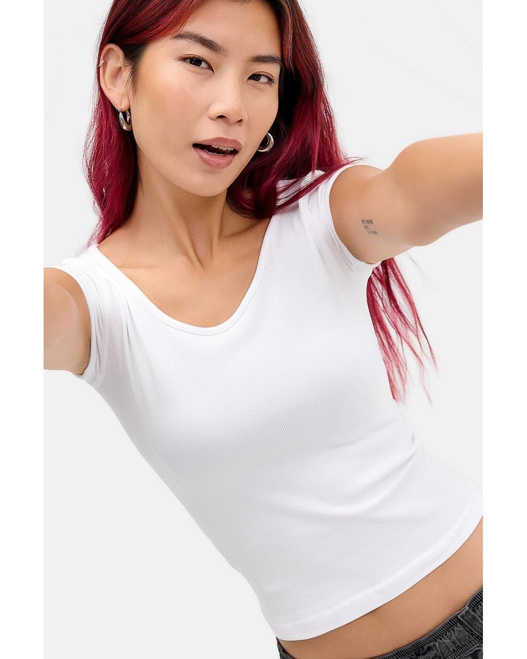 Urban Outfitters White Uo Molly Cap Sleeve Reverse Tee