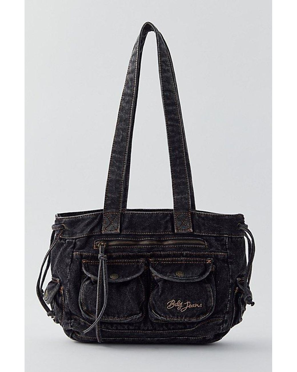 バッグ Disesel black denim tote bag y2k archive DIESEL Vintage Nylon Tote Bag With Faux Leather Detail in