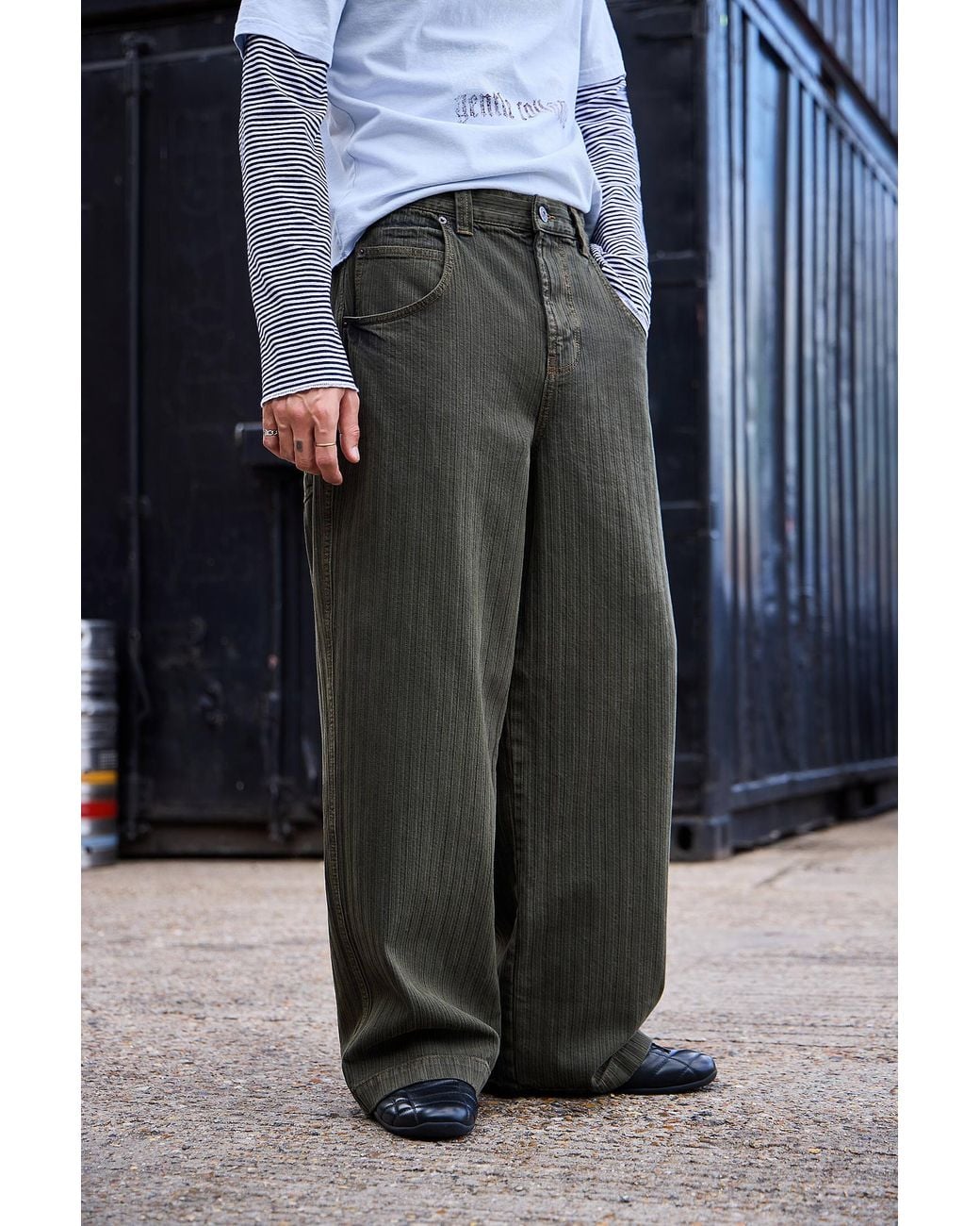 BDG Black Neo Stripe Textured Skate Jeans for men