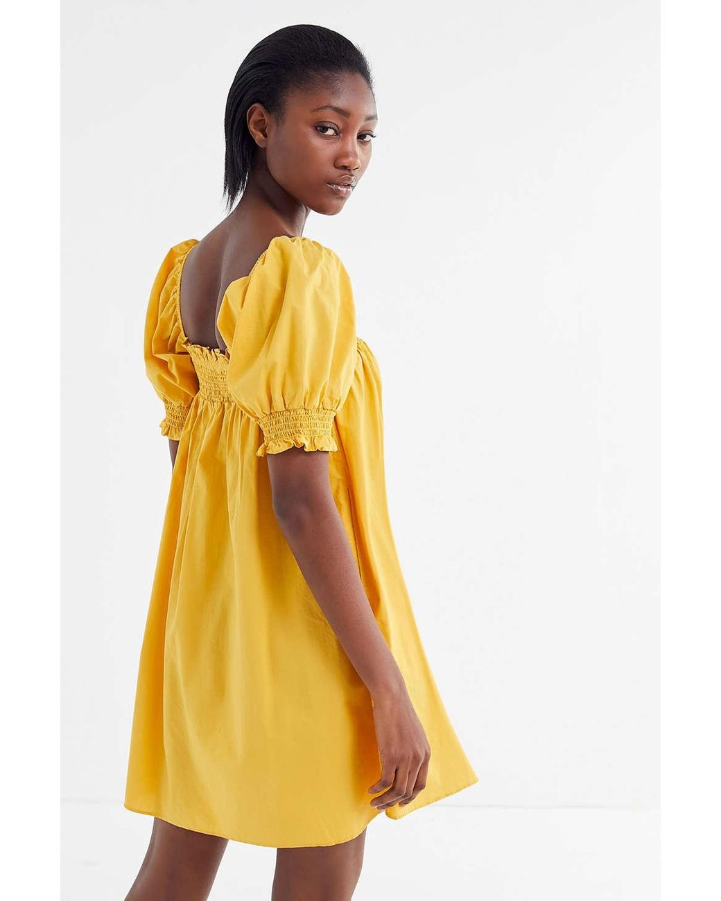Urban Outfitters Uo Puff Sleeve Babydoll Dress in Yellow | Lyst
