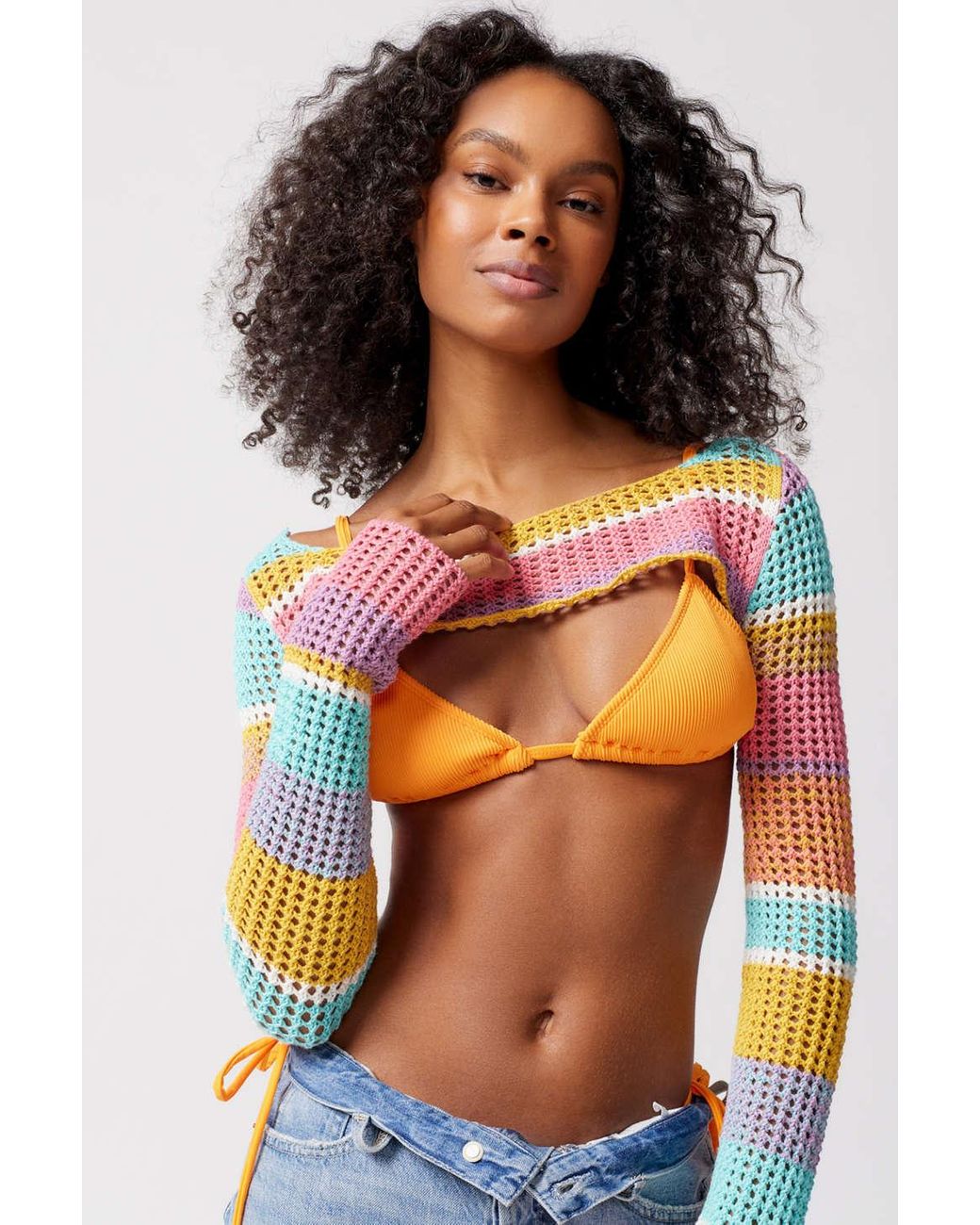 Urban Outfitters Uo Whitney Open-knit Shrug Sweater in Orange