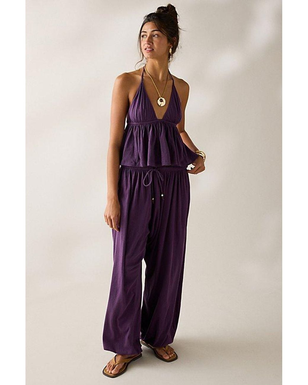 Out From Under Purple Summer Love Open-Back Flyaway Halter Top