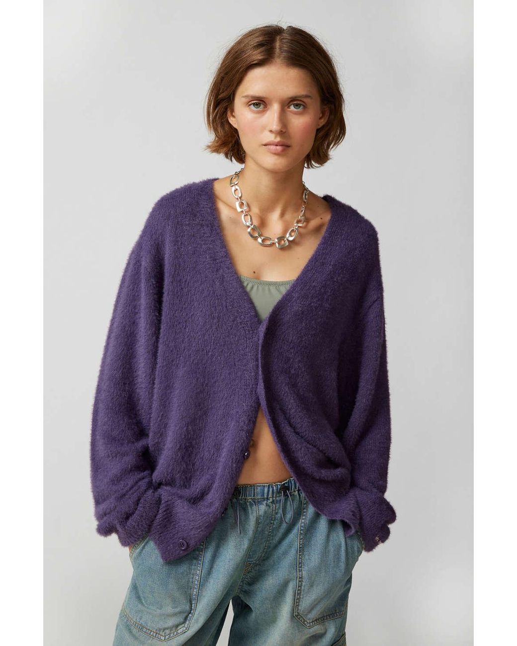 Urban In Lyst frans... Outfitters iets | Cardigan Eyelash Purple At