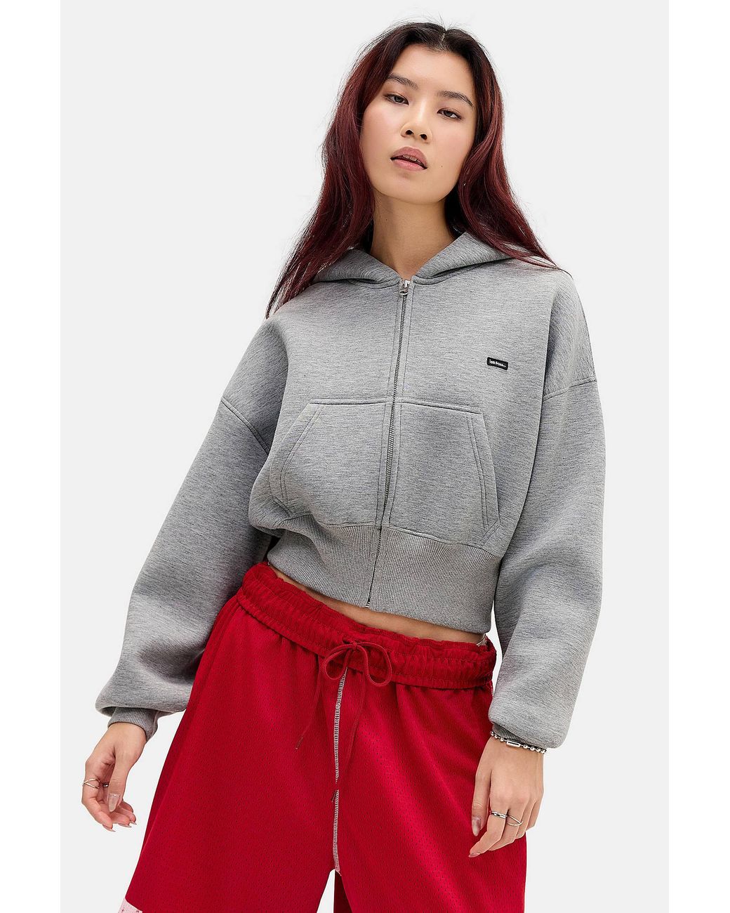 iets frans Gray Grey Scuba Zip-through Crop Hoodie
