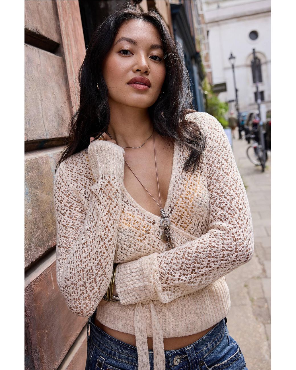 Kimchi Blue Natural Pointelle Ballet Wrap Top