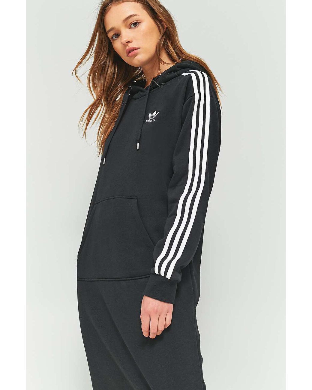 adidas Originals 3-stripe Hoodie Maxi Dress in Black | Lyst UK