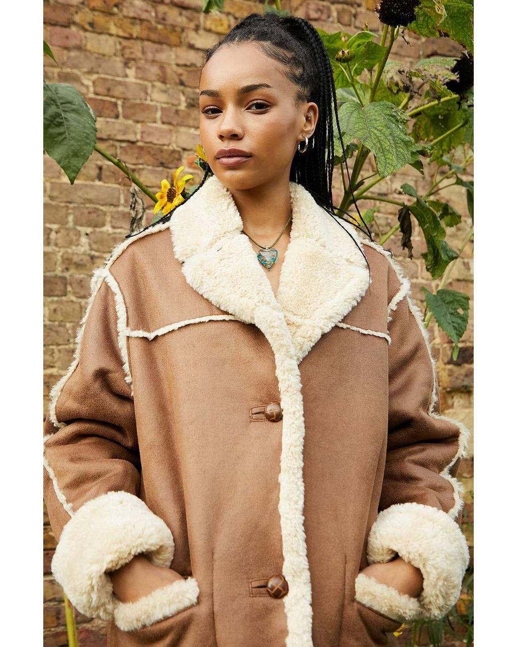 Hooded borg maxi coat sale