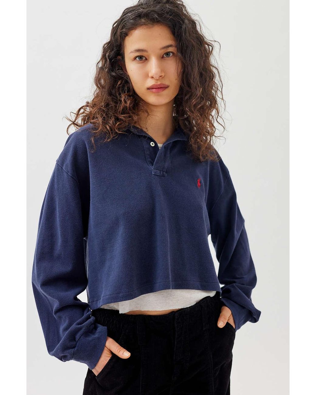 Urban Renewal Remade Polo Ralph Lauren Cropped Polo Shirt in Blue | Lyst