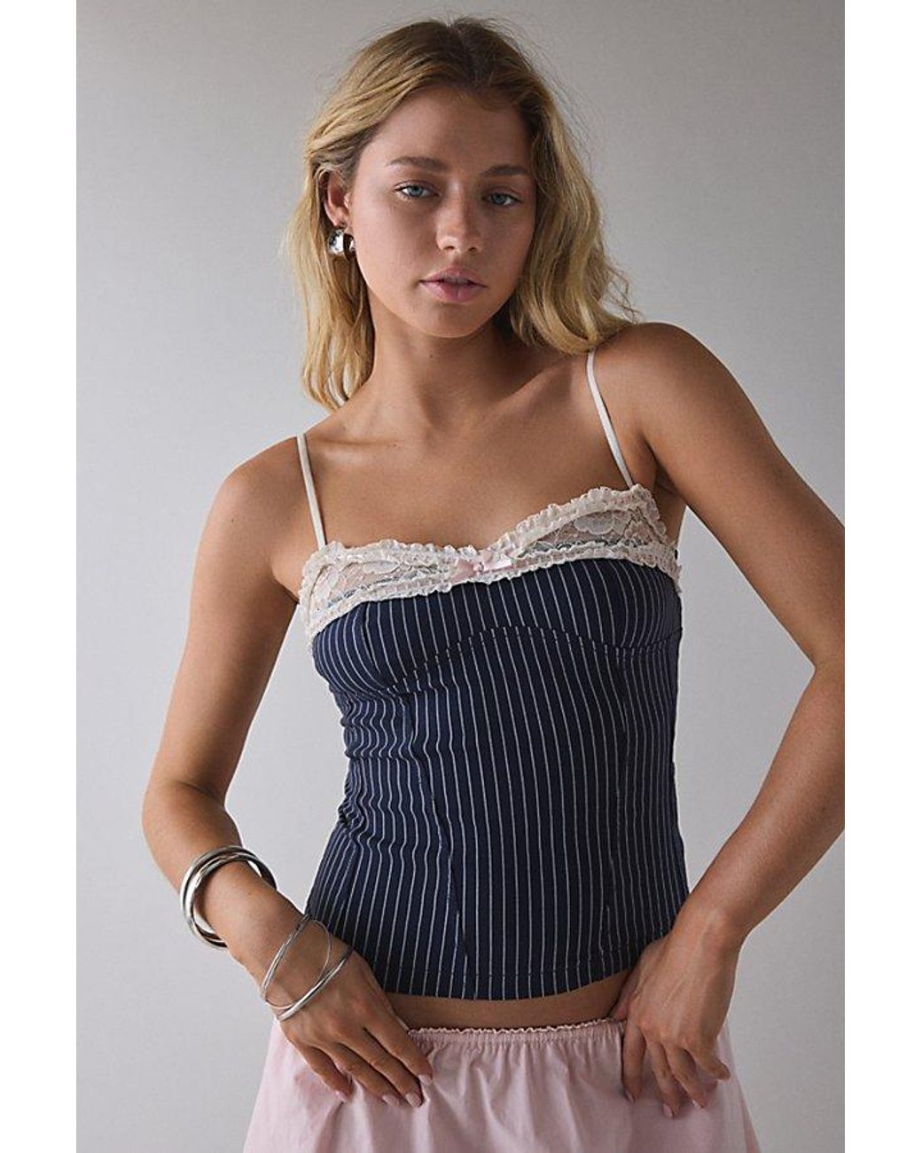 eyelet ribbon cami (white × blue ribbon) eyelet ribbon cami (white × blue ribbon) White Eyelet Cami