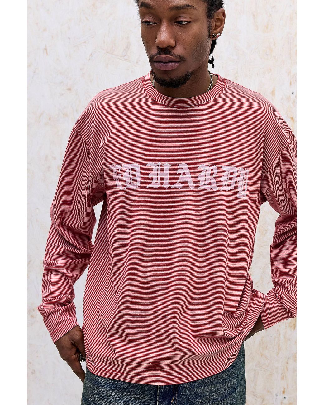 Ed Hardy Pink Uo Exclusive Oversized Stripe Long Sleeve Tee for men