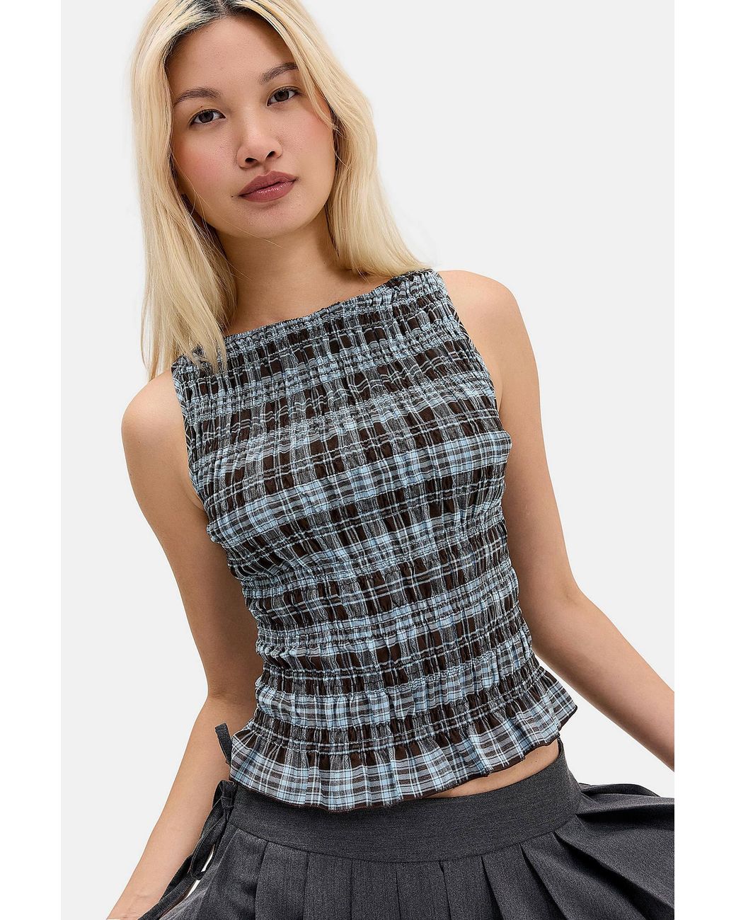 Daisy Street Blue Uo Exclusive Shirred Top