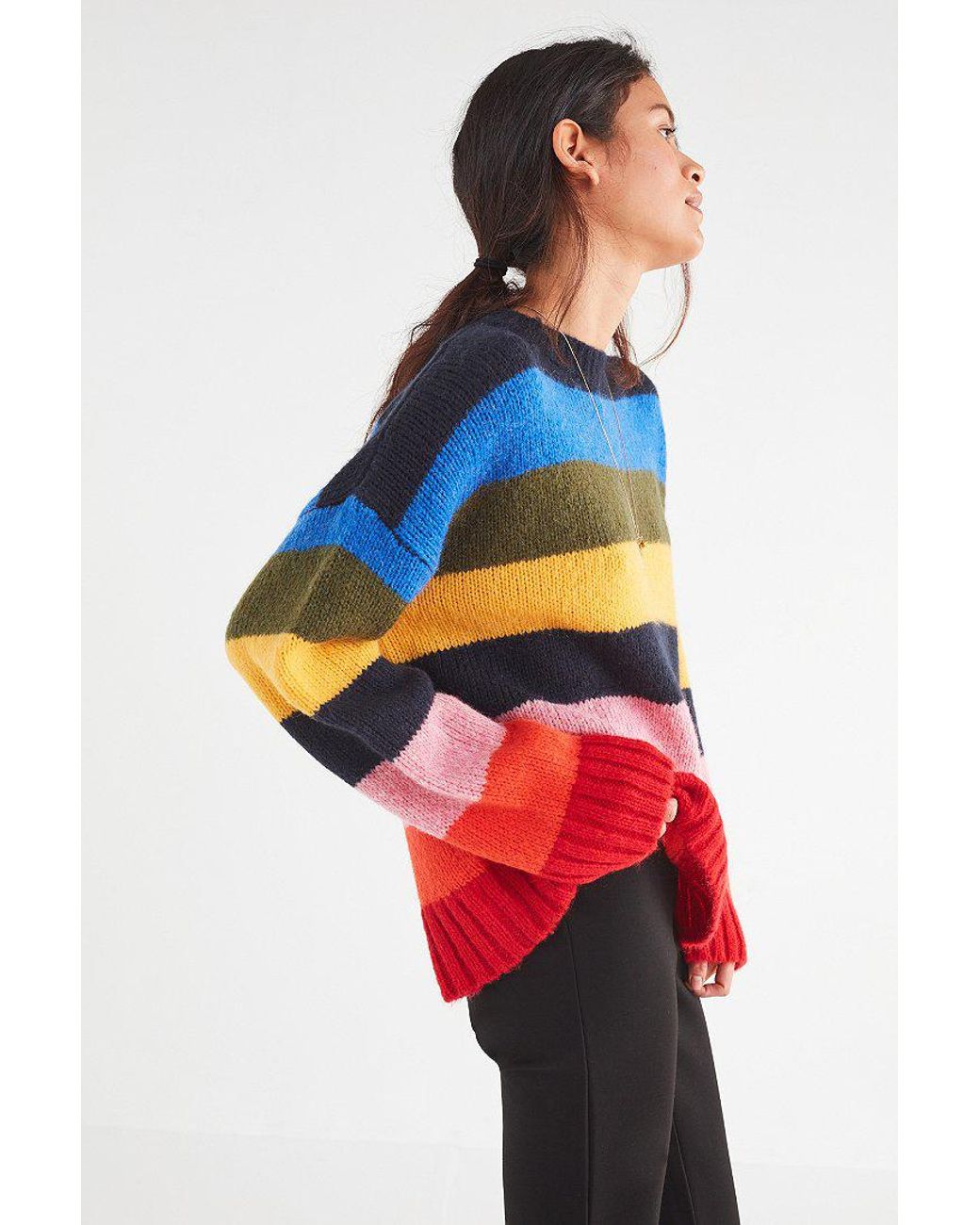 Uo kari rainbow striped oversized sweater sale
