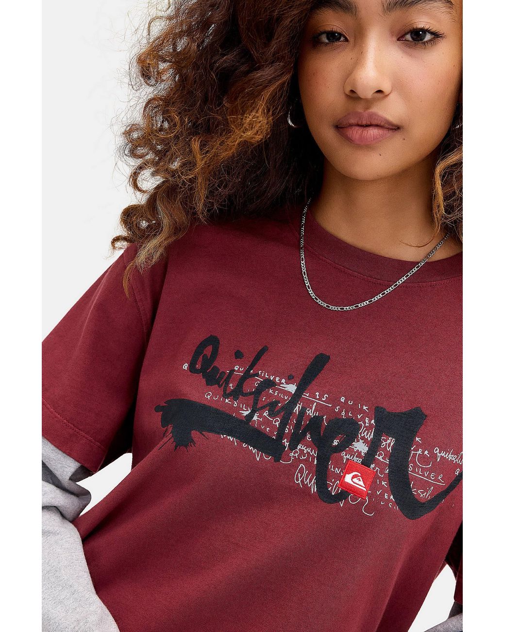 Quiksilver Red Uo Exclusive Burgundy Double-layer Graphic Tee Xs At Urban Outfitters