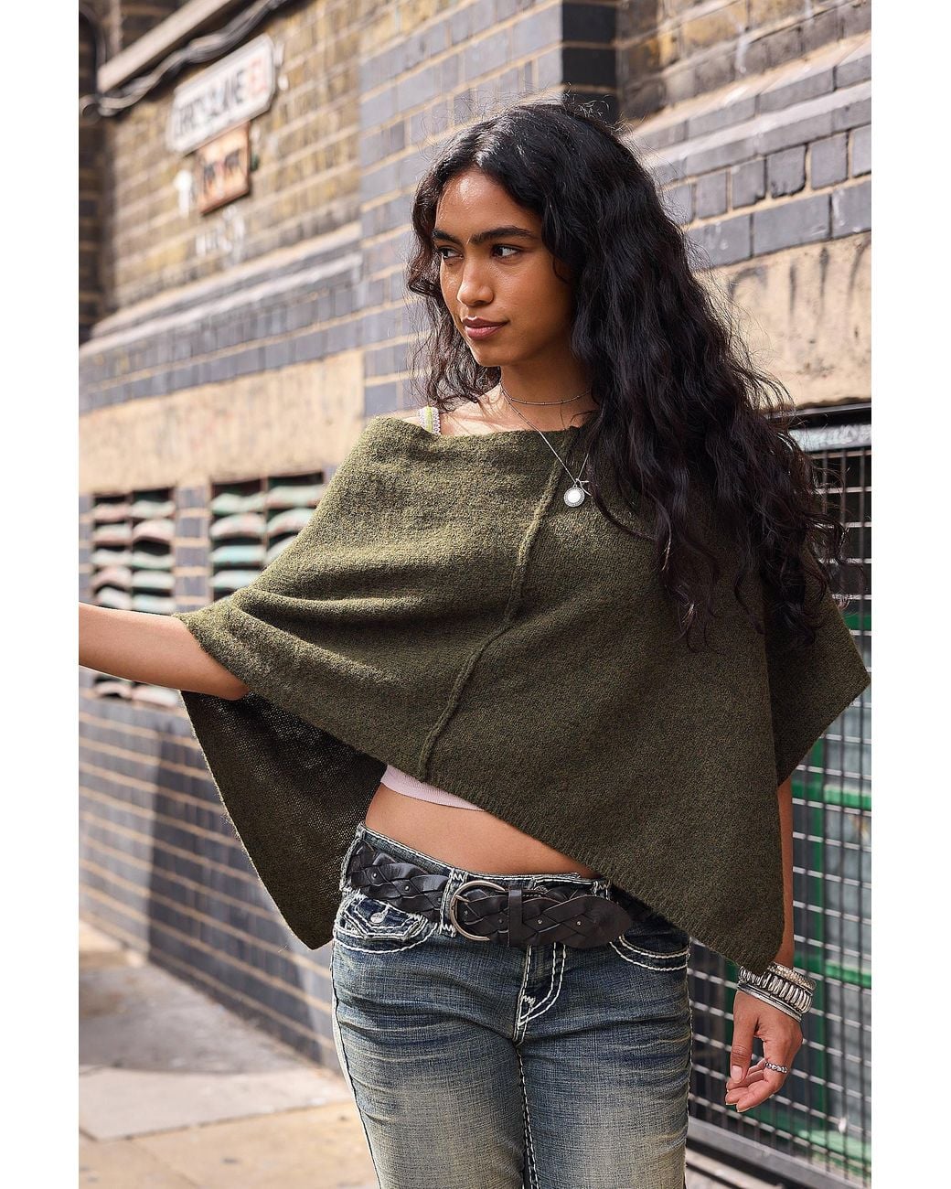 Urban Outfitters Green Uo Biffy Knit Poncho