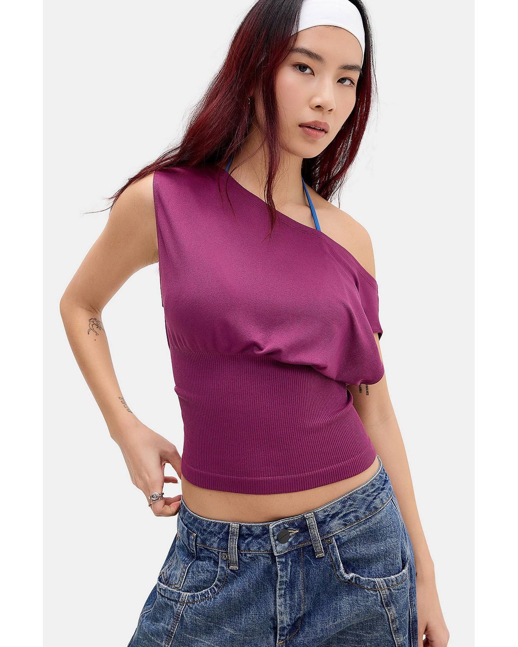 iets frans Purple Off-shoulder Seamless Top Small At Urban Outfitters