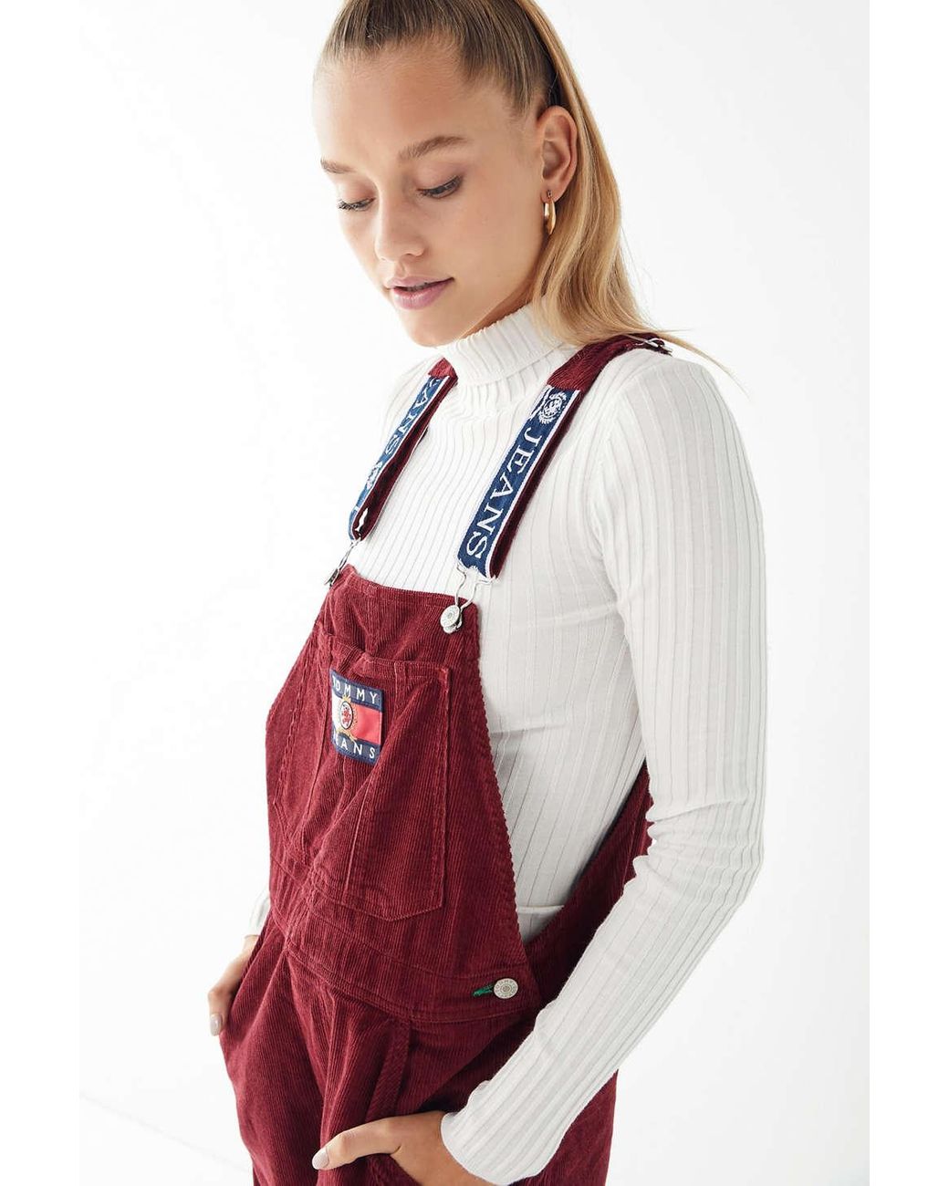 Tommy Hilfiger Denim Crest Collection Corduroy Dungarees in Red | Lyst