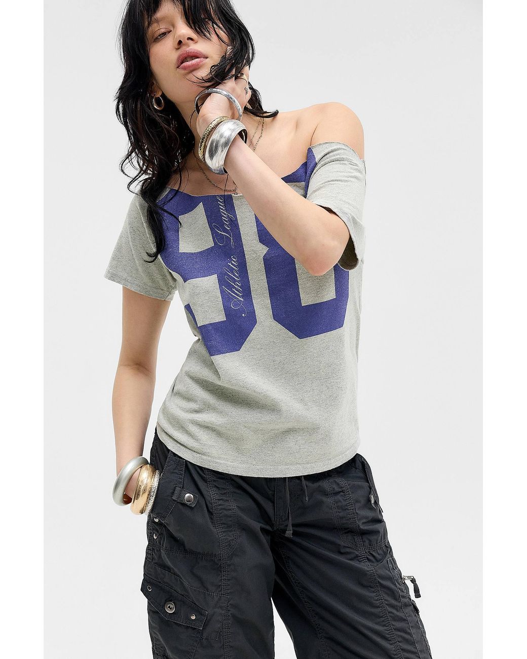 BDG Blue 98 Off-shoulder Graphic Tee