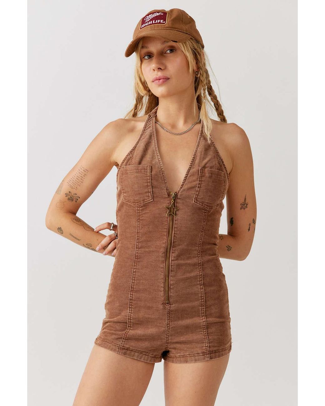 Urban Outfitters Uo Cory Corduroy Zip-front Romper | Lyst