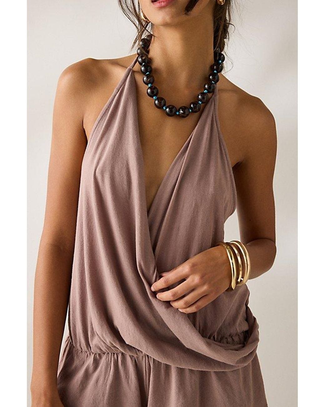 Out From Under Brown Summer Love Plunging Halter Romper