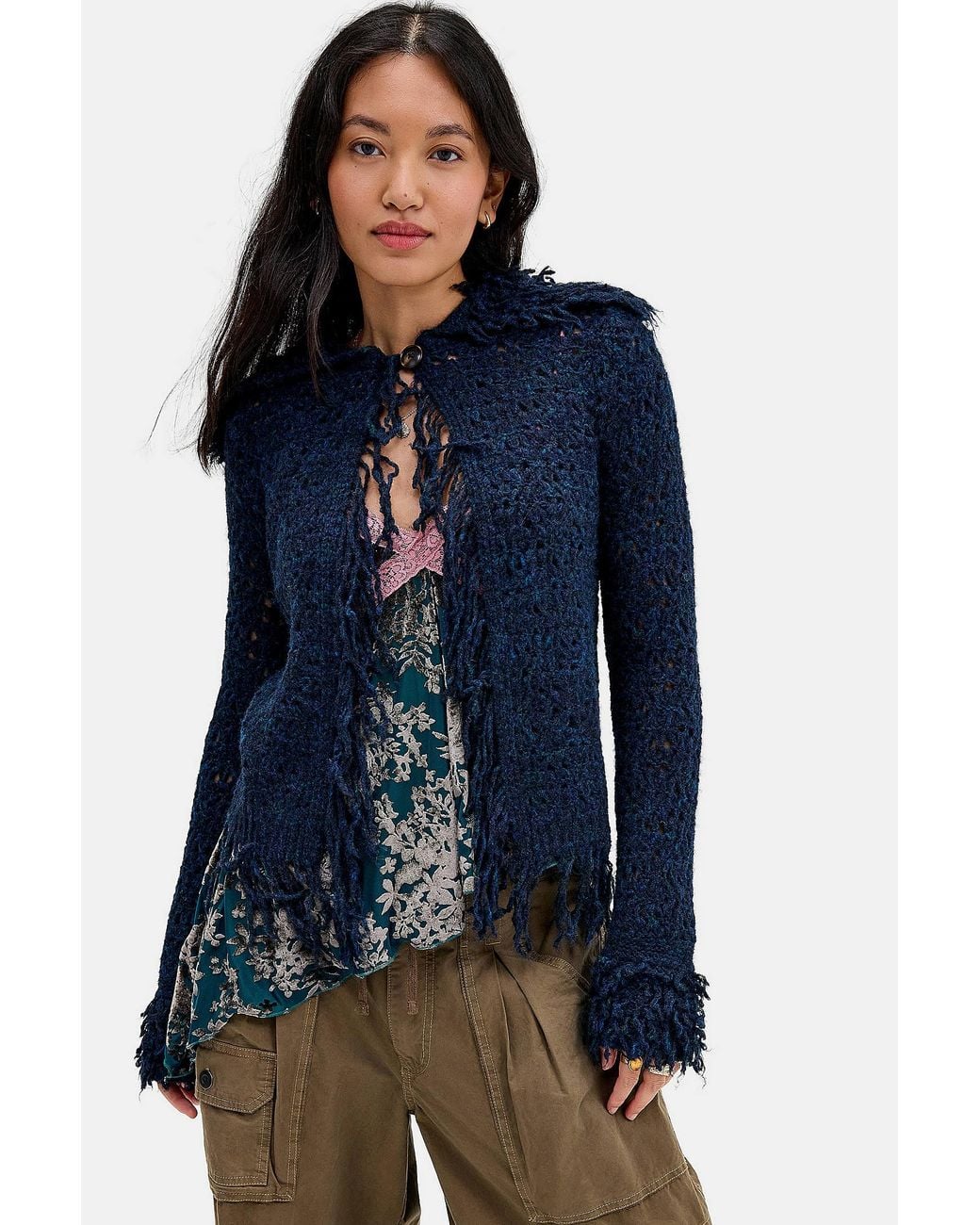 Urban Outfitters Blue Uo Pia Fringed Cardigan