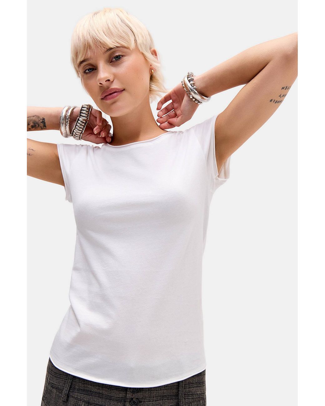 Urban Outfitters White Uo Cap Sleeve Baby Tee